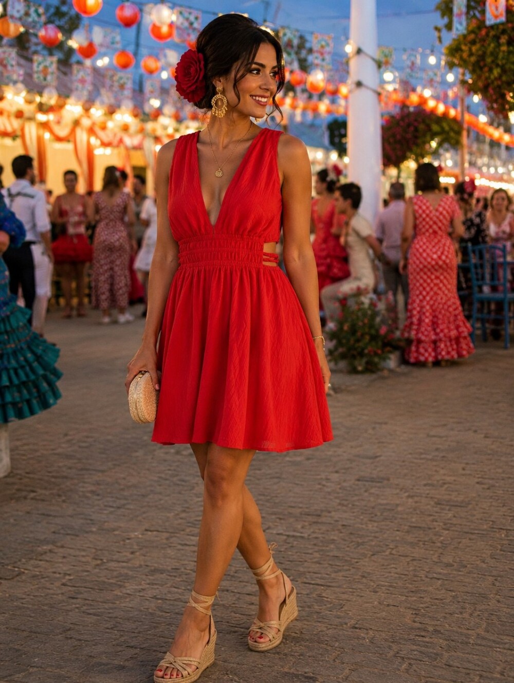 BLUSH Blush Vibrant Orange V-Neck Mini Dress